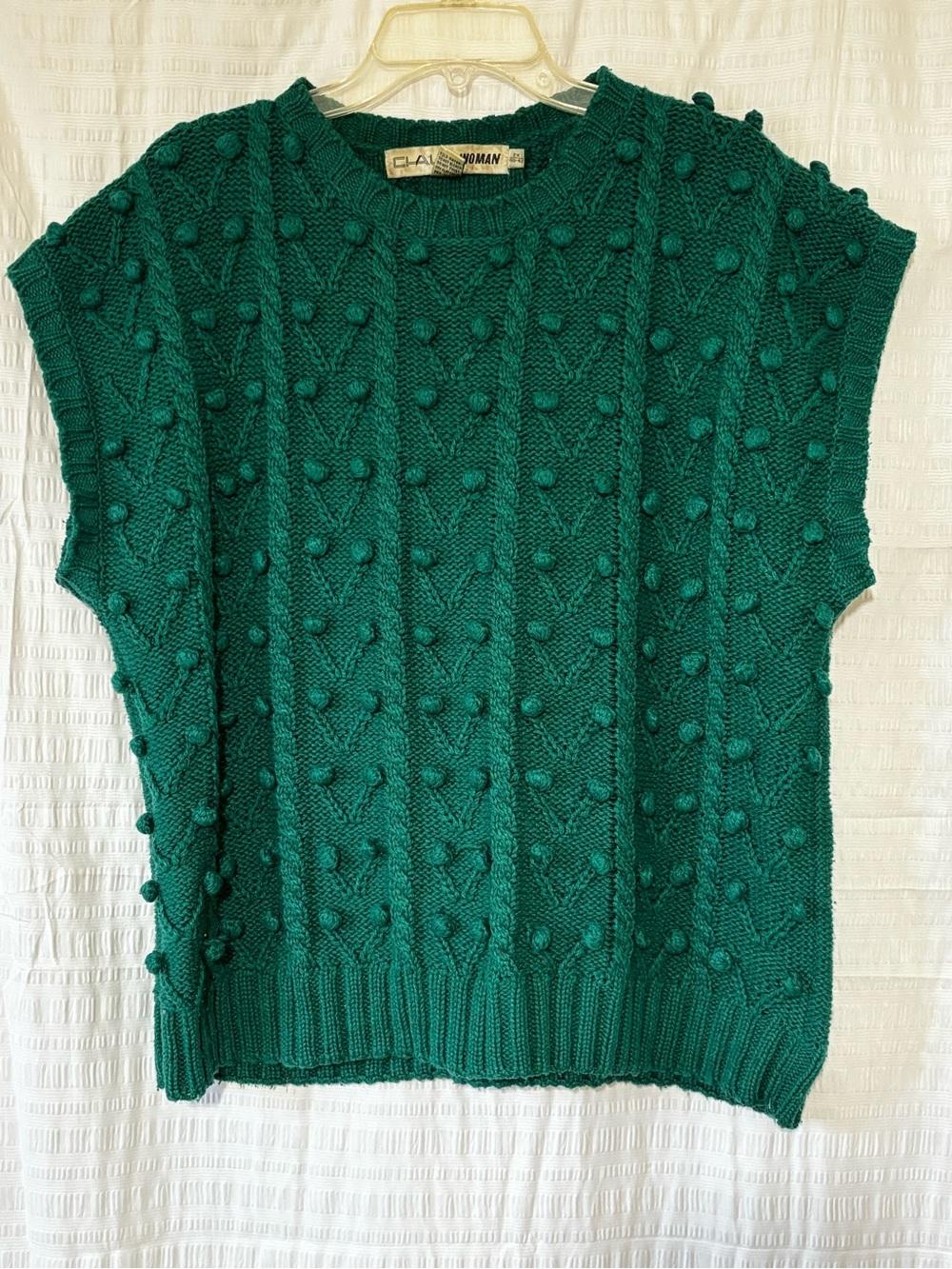 Vintage Emerald Green Pom Pom Sweater Sleeveless Silk Knit Sz 2X